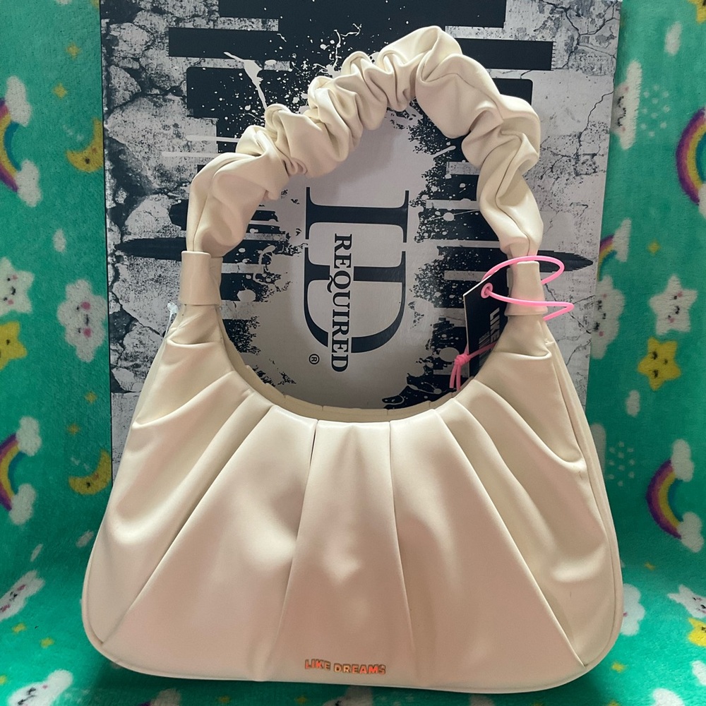 Lumens Cream Ruched Shoulder Bag with Crescent Shape